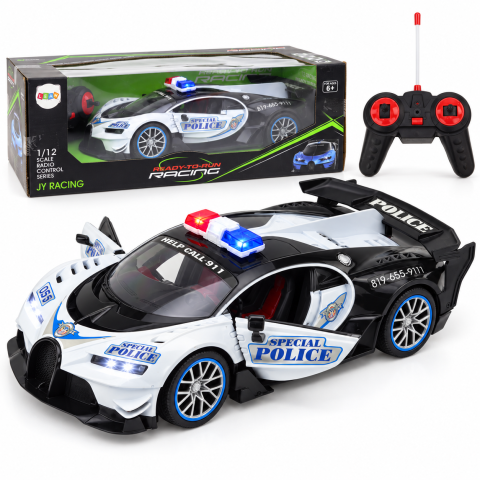 Jucarii cu telecomanda (RC) - Masina de Politie cu Telecomanda Leantoys, Scara 1:12, Usi Functionale, Alb, 6 ani+