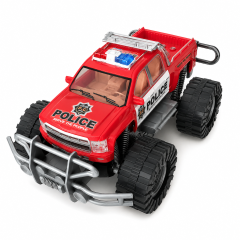 Masinute - Masina de politie off-road LEAN Toys Pickup cu propulsie, roti mari, Rosu, 31 cm, 3 ani+
