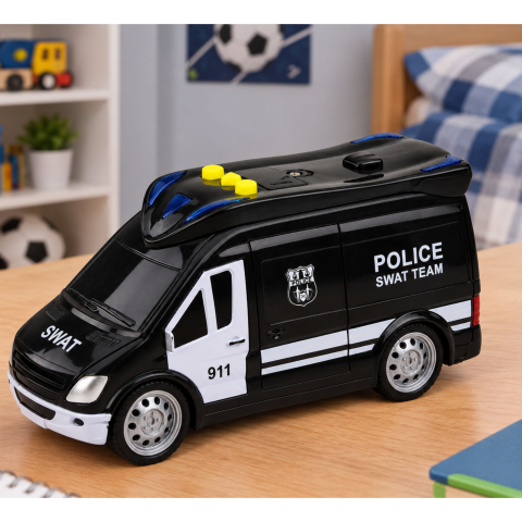 Masina de politie SWAT Van LEAN Toys, cu lumini si sunete, scara 1:32, alb si negru, 3 ani+ [2]