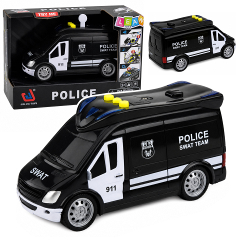 Jucarii - Masina de politie SWAT Van LEAN Toys, cu lumini si sunete, scara 1:32, alb si negru, 3 ani+