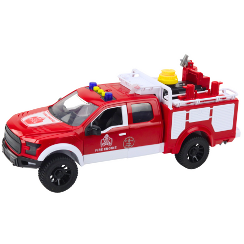 Masina de pompieri de jucarie LEAN Toys, cu jet de apa, lumini si sunete, scara 1:12, alb si rosu, 3 ani+ [1]