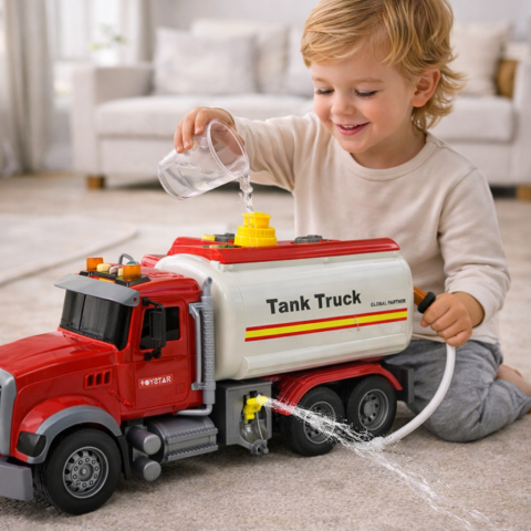 Jucarii Copii - Camion Cisterna Alba cu Lumini si Sunete pentru Copii