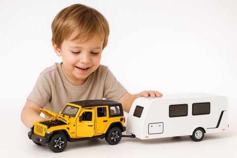 Masinute - masina-offroad-rulota-galbena-metal-132-Bebelul