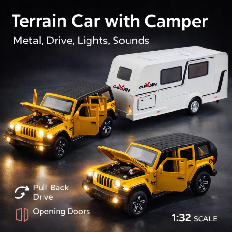 Masinute - masina-offroad-rulota-galbena-metal-132-Bebelul