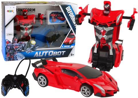 Jucarii cu telecomanda (RC) - Masina Robot 2 in 1 LEAN Toys cu telecomanda R/C, lumini, sunete, drift, rotire 360°, Rosu, 6 ani+