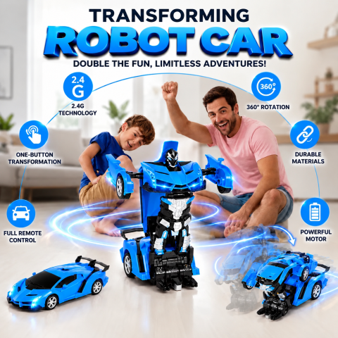 Mașină Transformer cu Telecomandă 2 în 1 – Se Transformă în Robot, Lumini și Sunete [6]