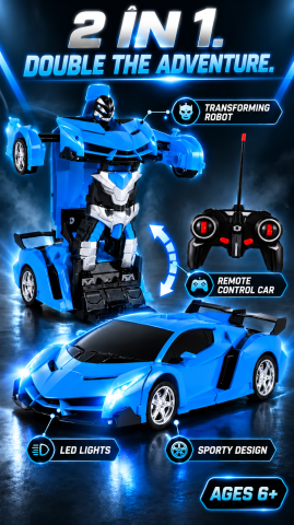 Mașină Transformer cu Telecomandă 2 în 1 – Se Transformă în Robot, Lumini și Sunete [7]