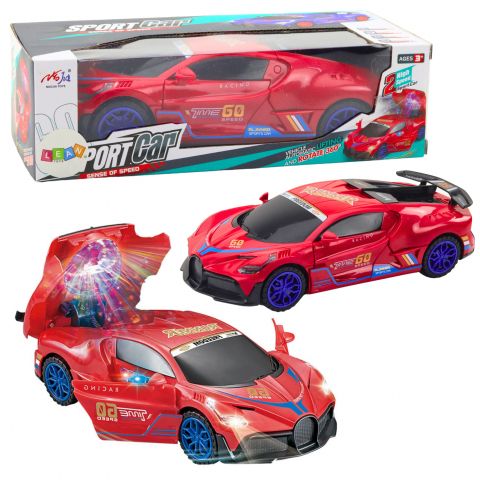 Jucarii Copii - masina-sport-led-rotatie-360-lumini-sunete-rosie-Bebelul