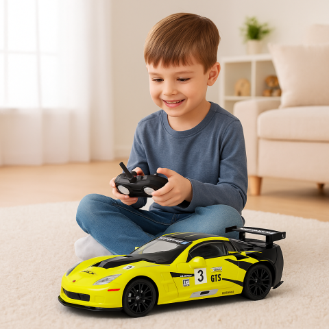 Masinute R/C - masinuta-rc-corvette-c6r-galbena-lumini-1-18-Bebelul