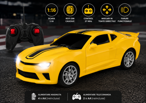 Masinute R/C - masinuta-rc-sport-galbena-1-16-lumini-roti-cauciuc-Bebelul