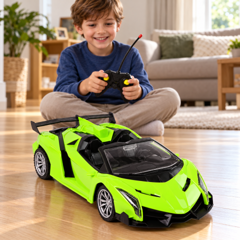 Masina sport cu telecomanda R/C 1:18, 27 MHz, anvelope din cauciuc, 22 cm, 6 ani+, verde [2]