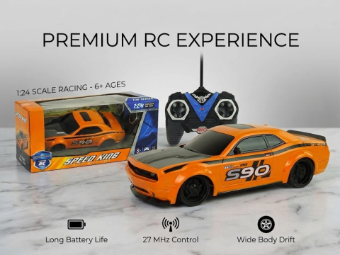 Jucarii cu telecomanda (RC) - Masinuta cu telecomanda R/C 1:24 Sport Racing S90, 27 MHz, Portocalie, 6+ ani