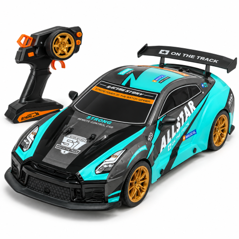 Masinute R/C - Masina Sport cu Telecomanda Scara 1:10 Turcoaz si Negru, Viteza 25 km/h, 6 ani+