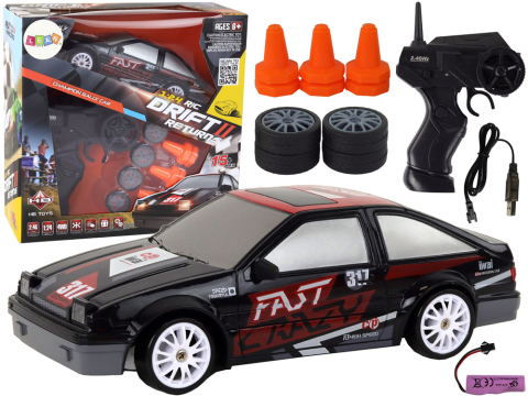 Jucarii cu telecomanda (RC) - Masina Sport R/C 1:24 Neagra cu roti de schimb