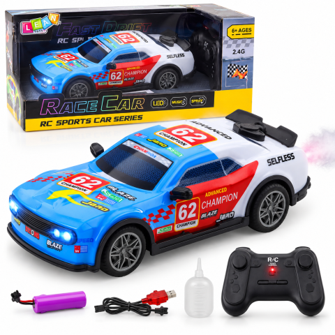 Masinute R/C - Masinuta Sport cu Telecomanda, Lumini si Efect Vapori de Apa, Albastra, Scara 1:22, 6 ani+