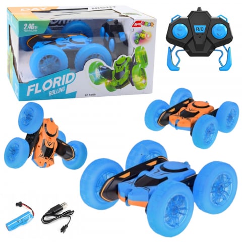 Vehicule si jucarii R/C - masinuta-acrobatica-rc-360-albastra-led-telecomanda-Bebelul