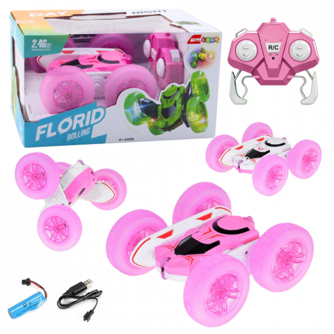 Ofertele momentului - masinuta-acrobatica-rc-360-roz-led-telecomanda-Bebelul