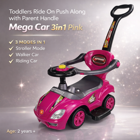 Masinuta cu maner de impingere Mega Car 3in1 roz [1]