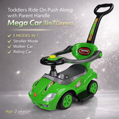 Masinuta cu maner de impingere Mega Car 3in1 VERDE [7]