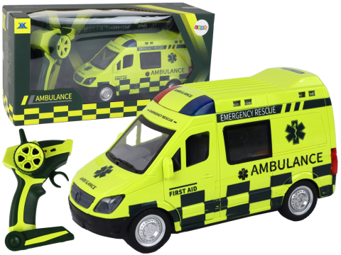 Jucarii cu telecomanda (RC) - Masinuta cu telecomanda Ambulanta Galbena cu lumini si sunete, 6 ani+