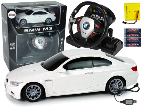 Jucarii cu telecomanda (RC) - Masinuta cu telecomanda BMW M3 Alb cu Volan 1:18, 8 ani+