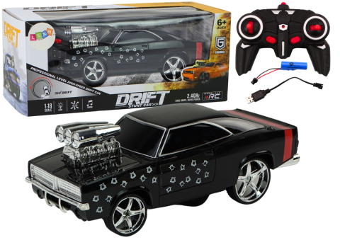Jucarii cu telecomanda (RC) - Masinuta cu telecomanda Drift 360 Lights Sounds Black 1:18, 6 ani+