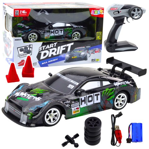 Jucarii cu telecomanda (RC) - Masinuta cu telecomanda Drift Monster Black Green 30km/h 1:16, 3 ani+