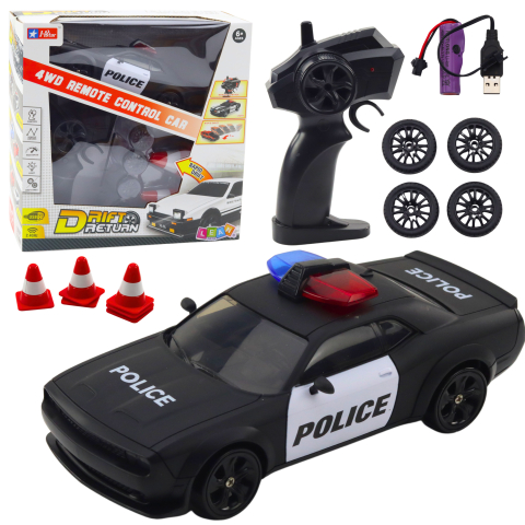 Jucarii cu telecomanda (RC) - Masinuta cu telecomanda Drift Police 4WD, roti schimbabile, 6 ani+