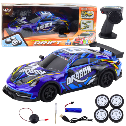 Jucarii cu telecomanda (RC) - Masinuta cu telecomanda Drift Sport Albastra cu Lumini, 6 ani+
