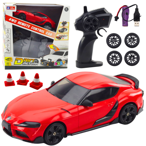 Jucarii cu telecomanda (RC) - Masinuta cu telecomanda Drift Sports Car 4WD, roti schimbabile, rosu, 6 ani+