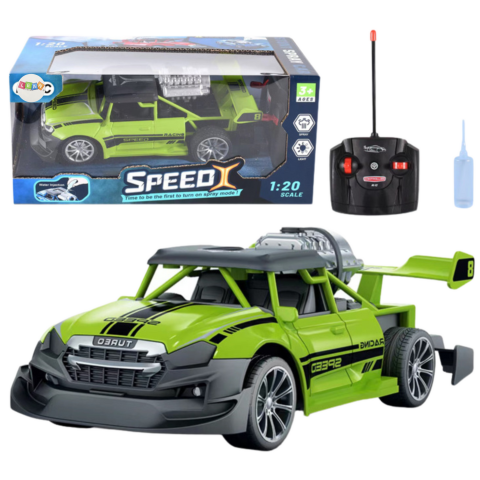 Jucarii cu telecomanda (RC) - Masinuta cu telecomanda Efect Fum si Lumini Verde 1:20, 3 ani+