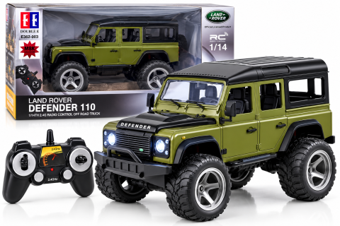 Jucarii cu telecomanda (RC) - Masinuta cu Telecomanda Land Rover Defender 110, Licenta Oficiala, Scara 1:14, 2.4 GHz, Faruri LED, Verde Militar, 6 Ani+