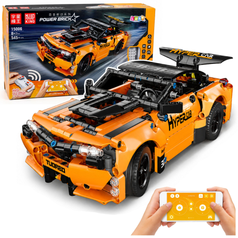 Jucarii cu telecomanda (RC) - Masinuta cu telecomanda Masina Sport Portocalie din piese tip lego 545 piese, 8 ani+
