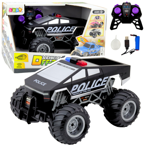 Jucarii cu telecomanda (RC) - Masinuta cu telecomanda Politie Off-Road Spray LED 1:16, 6 ani+