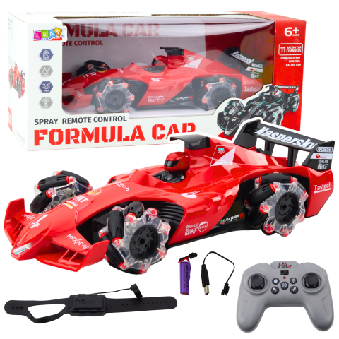 Jucarii cu telecomanda (RC) - Masinuta cu telecomanda Race Car cu efect de fum si lumini LED Rosu, 6 ani+