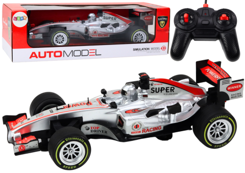 Jucarii cu telecomanda (RC) - Masinuta cu telecomanda RC Racer Argintie 1:12, lumini si sunete, 3 ani+