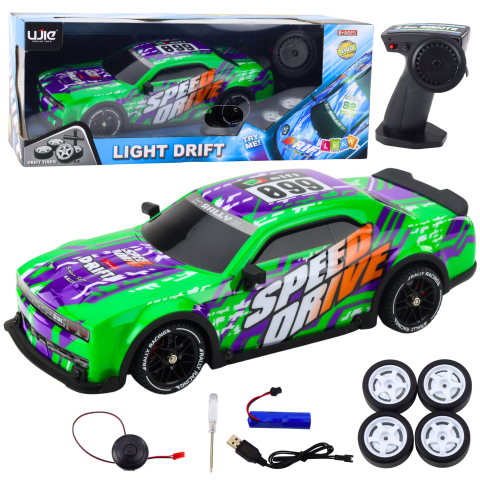 Jucarii cu telecomanda (RC) - Masinuta cu telecomanda Sport Drift cu lumini Verde, 8 ani+