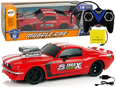 Jucarii cu telecomanda (RC) - Masinuta cu telecomanda Sport R/C 1:16 Rosu cu Dungi Albe, 6 ani+