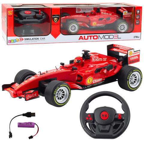 Jucarii cu telecomanda (RC) - Masinuta cu telecomanda volan Formula 1 lumini si sunete 1:12, 3 ani+