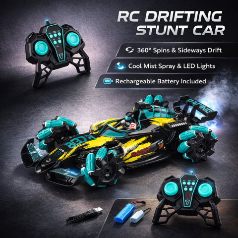 Jucarii cu telecomanda (RC) - Mașinuță verde cu abur, control ceas & drift – jucărie 6+ Bebelul verde