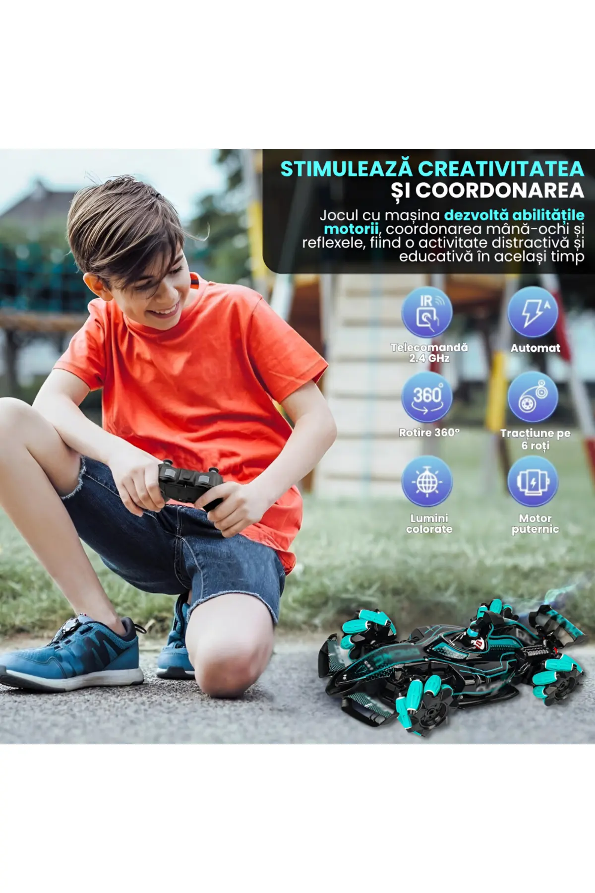 Mașinuță verde cu abur, control ceas & drift – jucărie 6+ Bebelul verde [1]