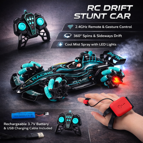 Masinute R/C - Mașinuță verde cu abur, control ceas & drift – jucărie 6+ Bebelul verde