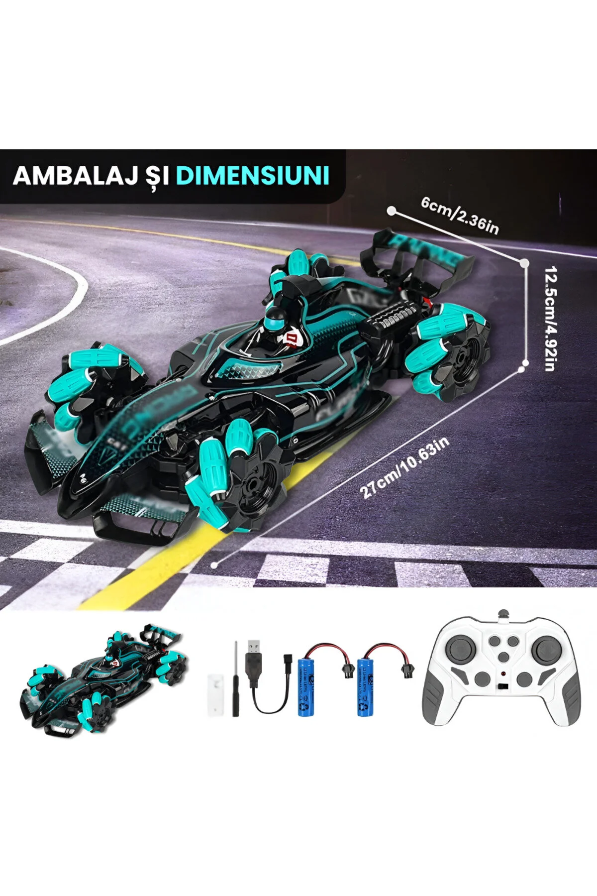 Mașinuță verde cu abur, control ceas & drift – jucărie 6+ Bebelul verde [4]