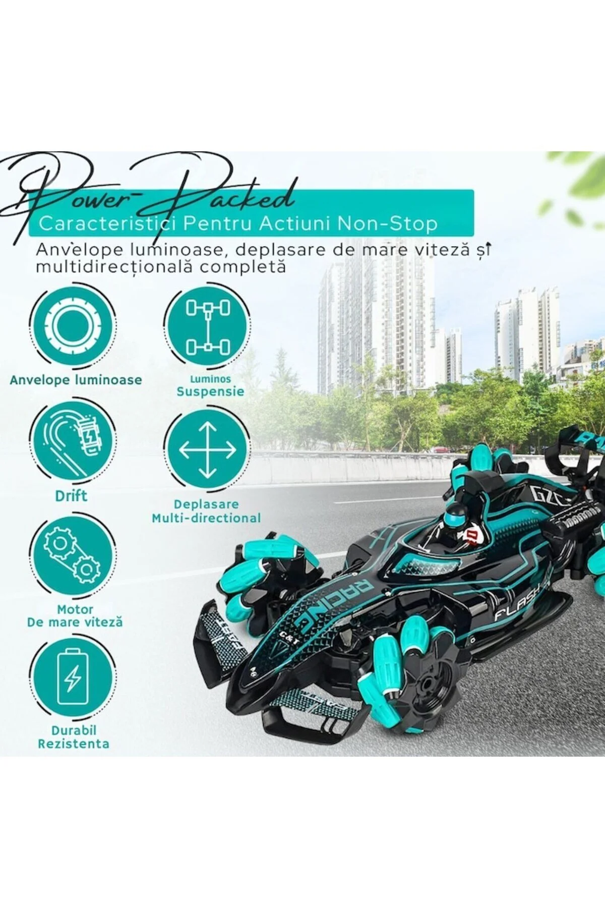 Mașinuță verde cu abur, control ceas & drift – jucărie 6+ Bebelul verde [5]