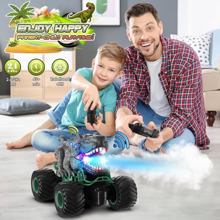 Masinute R/C - Mașină Dinozaur cu telecomandă și aburi, LED – 6+ ani
