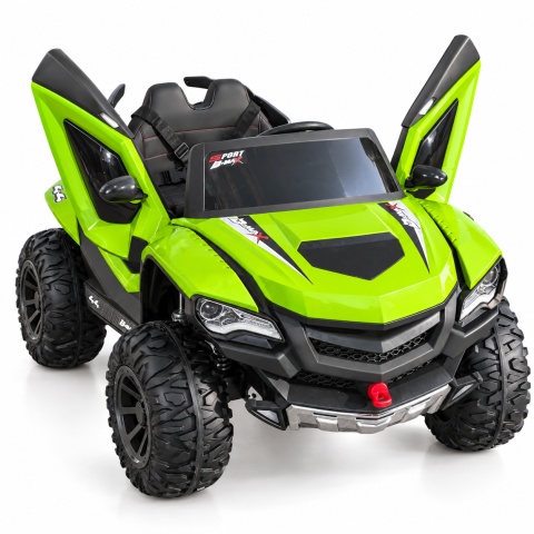 Masinute electrice - Masinuta electrica 4x4 cu usi tip aripi, 12V 7Ah, 4 motoare 45W, roti EVA, telecomanda, 3 viteze si balans, verde, 2 locuri, 3 ani+