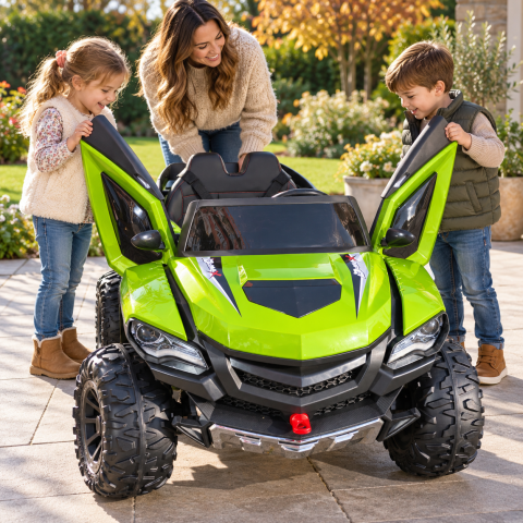 Masinuta electrica 4x4 cu usi tip aripi, 12V 7Ah, 4 motoare 45W, roti EVA, telecomanda, 3 viteze si balans, verde, 2 locuri, 3 ani+ [3]