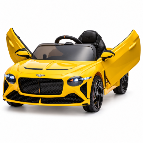 Masinute electrice - Masinuta electrica 4x4, pentru copii, Bentley Bacalar cu LICENTA, 120W 12V, telecomanda, scaun piele, Galben, 3 ANI+