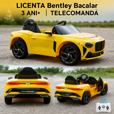 Masinuta electrica 4x4, pentru copii, Bentley Bacalar 120W 12V, cu telecomanda, scaun piele ecologica, Galben [4]