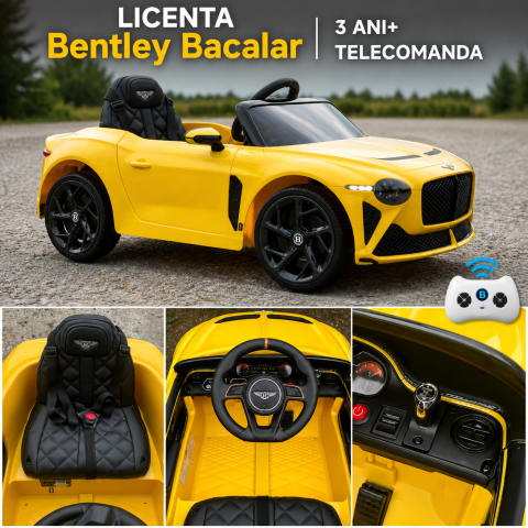 Masinuta electrica 4x4, pentru copii, Bentley Bacalar 120W 12V, cu telecomanda, scaun piele ecologica, Galben [5]